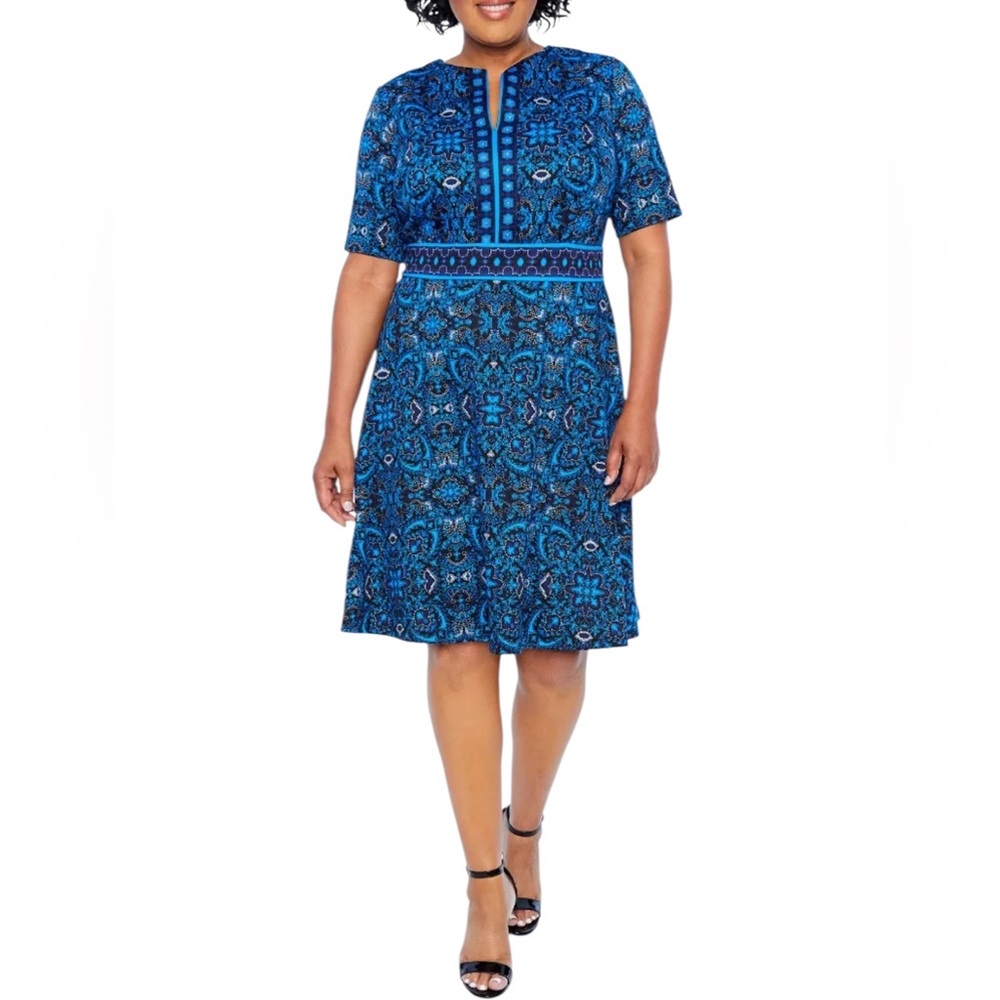 London Style Collection Blue Patterned A-Line Dress